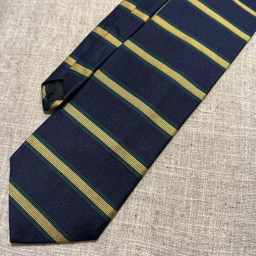 Brooks Brothers Makers Silk Tie Repp Horizontal Stripe Blue Gold Green Ivy Prep